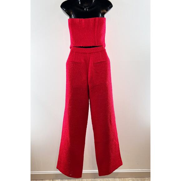 VICI Tweed Tube Top and Matching Wide Leg Pants Set Red Medium - Picture 4 of 4